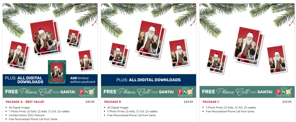 2022 Santa Photo Package Pricing 1