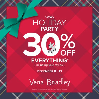 Vera Bradley Campaign 199 Shop 30 off everything during Veras Holiday Party EN 1080x1080 1