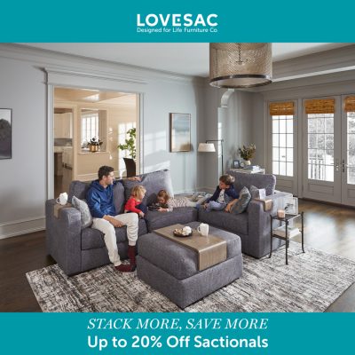 Lovesac Campaign 74 STACK MORE SAVE MORE Up to 20 Off Sactionals EN 1080x1080 1
