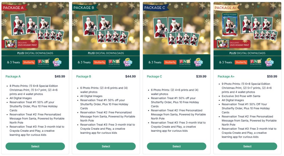 Visit Santa 2025 Photo Package Pricing